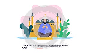 Muslim praying to Allah and islamic ramadan kareem Illustration logo