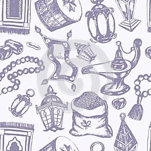 Muslim Symbols - hand drawn seamless pattern