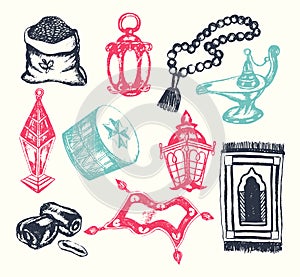 Muslim Symbols - vector hand drawn illustration