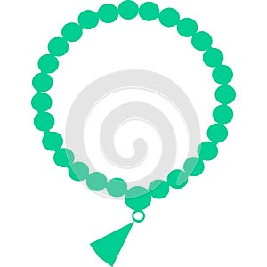 Muslim tasbeeh in green circle icon. Holy and spiritual religious necklace. Arabic and middle east culture, Islamic religion symbo