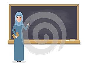 Muslim teacher teaching student in classroom photo