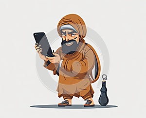 Muslim terrorist using smartphone. Generative Ai