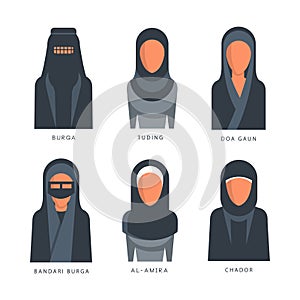 Muslim Traditional Hijab Type Arab Models with Inscription Vector Set