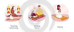 Muslim traditions isolated cartoon vector illustration set