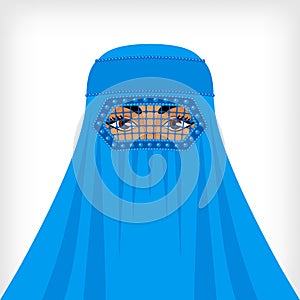 Muslim woman in blue burqa photo