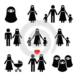 Muslim woman in burqa or burkha, bourkha, burka - family