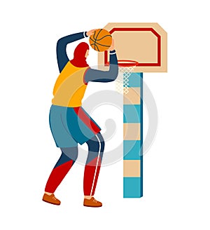 Muslim woman doing sports, girl playing basketball, sportswoman dressed in hijab, cartoon vector illustration, isolated