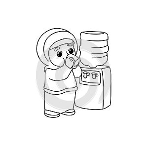 Muslim woman drinking a glass of water