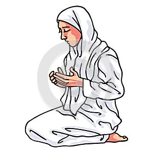 Muslim Woman Girl Lady Pray Prayer Dua Drawing Cartoon Vector