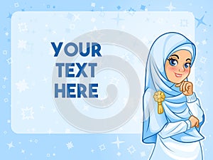 Muslim woman having her hand under chin vector illustration