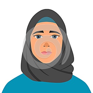 Muslim woman in hijab. Portrait of a young arab girl in simple dress