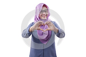 Muslim Woman Making Love Hand Sign Gesture