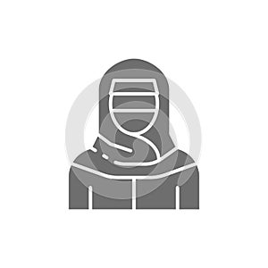 Muslim woman in niqab, traditional arabic dress grey icon.