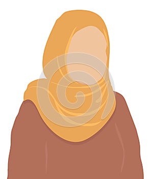 Muslim woman in orange shawl on a white background. No fac e.