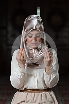 Muslim Woman Is Praying In The Mosque