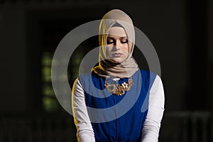 Muslim Woman Is Praying In The Mosque