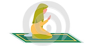 Muslim woman praying position. Woman in traditinal clothes
