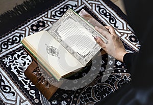 Muslim woman reading from the quran