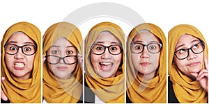 Muslim Woman& x27;s Facial Expressions Collage