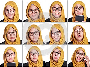 Muslim Woman& x27;s Facial Expressions Collage