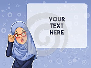 Muslim woman shocked with holding her glasses vector illustration