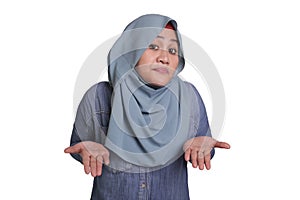 Muslim Woman shows Denial or Refusal Gesture, Shrug