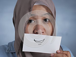 Muslim Woman With Smile Card