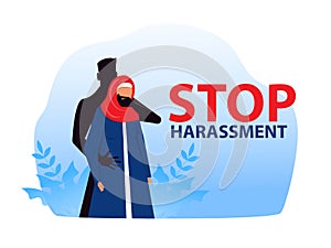 Muslim woman with stop harassment and abuse no sexual violence concept vector illustration