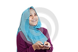 Muslim Woman Surprised to See Something Above when using Phone