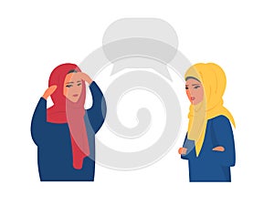 Muslim women chatting with speech bubbles. Place your text vector illustration.