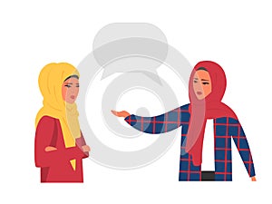 Muslim women chatting with speech bubbles. Place your text vector illustration.