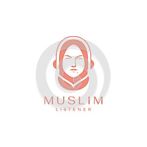 Muslim women hijab with headset beauty logo design vector