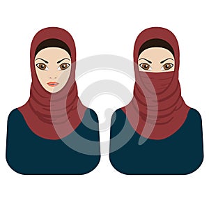Muslim women in hijab and paranja. photo