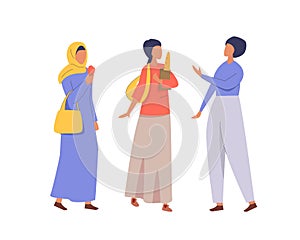 Muslim women talking each other. Daily life vector illustration