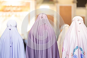 Muslim women tarawih prayer  background blur,1443 Puasa Ramadan festival concept, Concept person Dua Coran religious devout ,Women