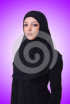 Muslim young woman wearing hijab on white