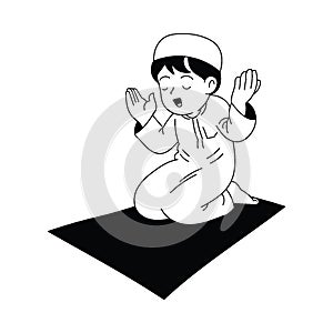 Muslims boy praying in Ramadan, Hand drawn vector illustration