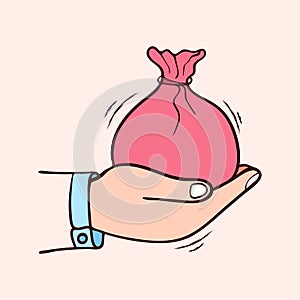 Muslims give alms or zakat with colored hand drawn vector