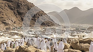 Muslims at Mount Arafah AI Generated Image photo