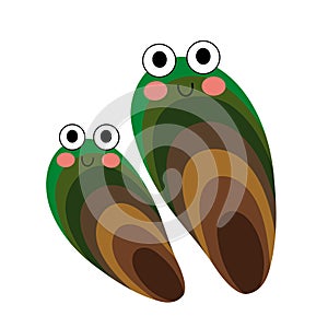 Mussel animal cartoon character vector illustration