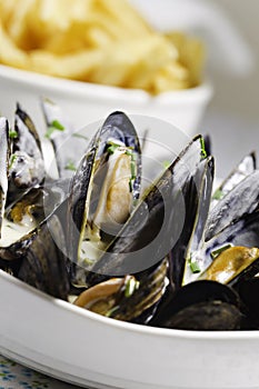 Mussel seafood and french frie