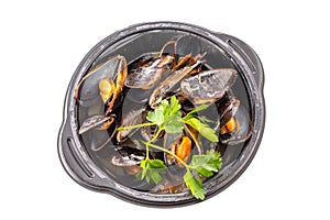 Mussels cooked called alla tarantina photo