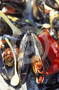 Mussels with pepper cooked a la plancha photo
