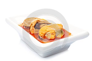 Mussels in a white dish
