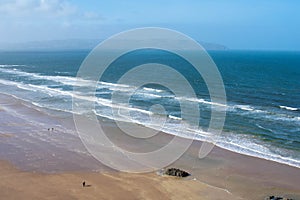 Mussenden Temple and Benone Beach in Castlerock, coast of Atlantic Ocean in Northern Ireland