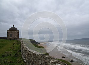 Mussenden Temple with downhill beach