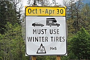 A must use winter tires with dates sign