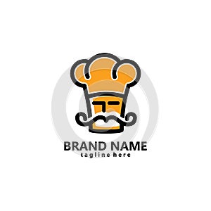 mustache chef logo design vector
