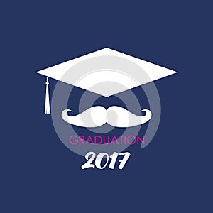 Mustache college graduate hat. Vector Illustration Logo.