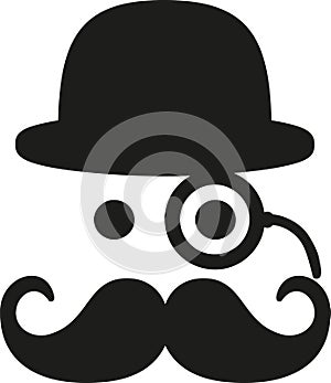 Mustache with eye monocle and bowler